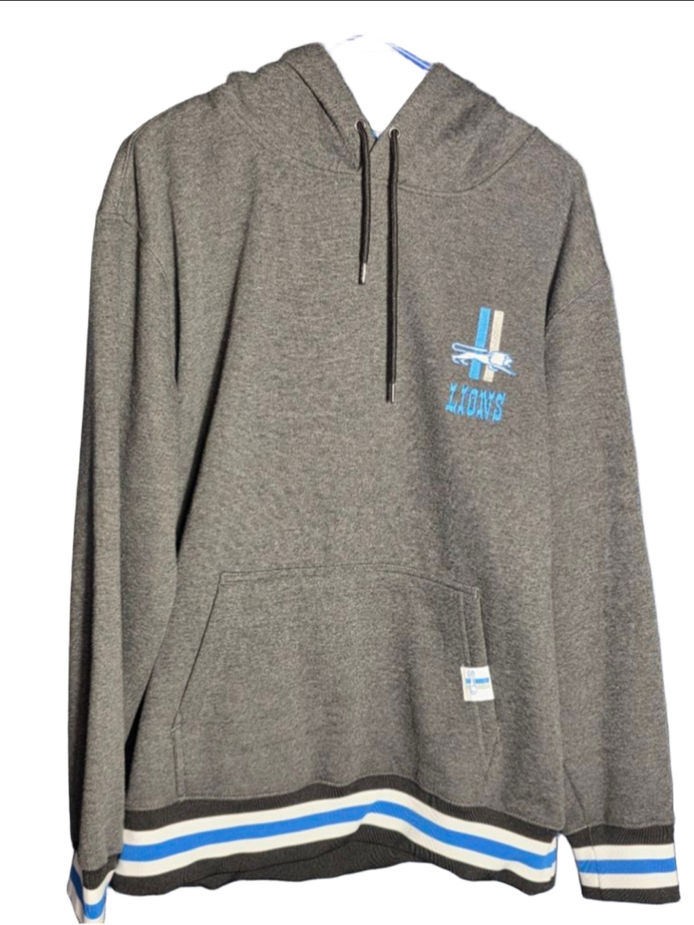 Men's NFL Gray Detroit Lions sweatshirt football Hoodie M with Blue Accents NWT